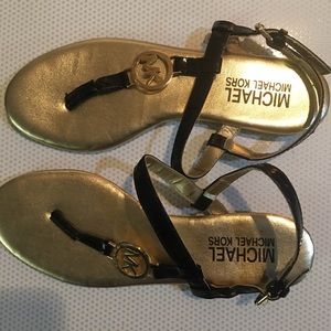 Michael Kors Black Patent T Strap Sandals